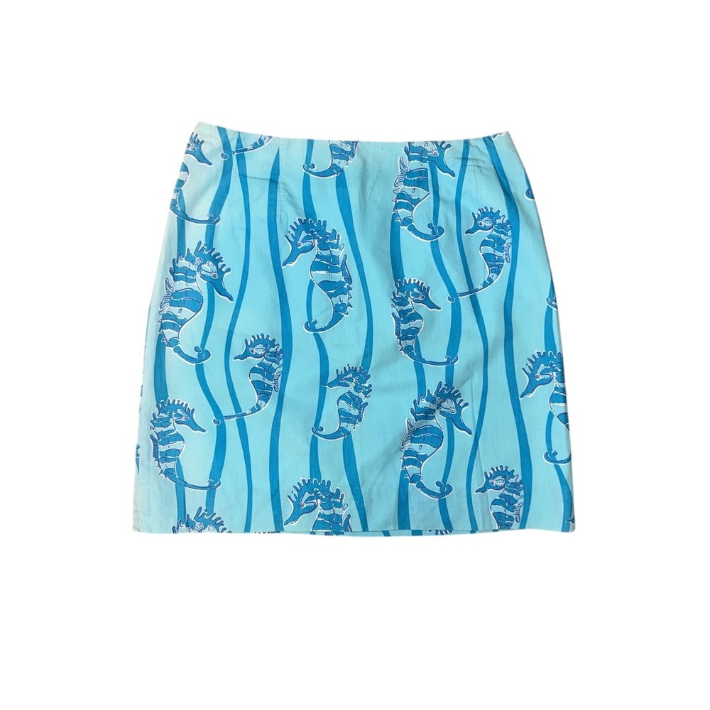 Lilly Pulitzer Mini Skirt Womens 4 Blue Seahorse Print Cotton Nautical Preppy